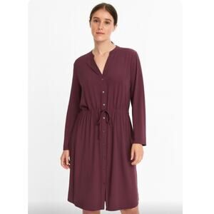 Eileen Fisher SZ L Drawstring-Waist Shirt Dress In Currant Tencel Viscose $298